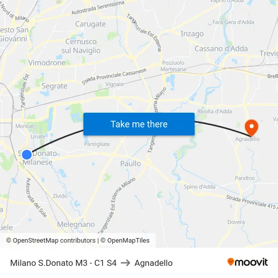 Milano S.Donato M3 - C1 S4 to Agnadello map