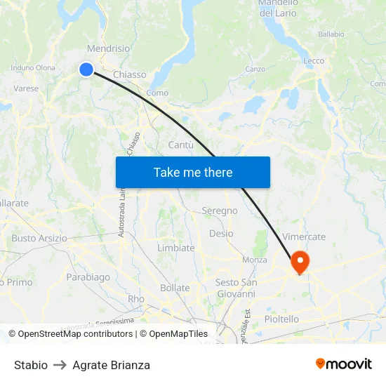 Stabio to Agrate Brianza map