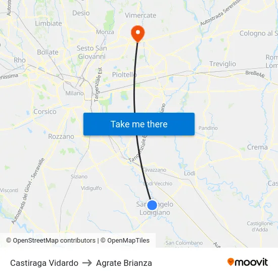 Castiraga Vidardo to Agrate Brianza map