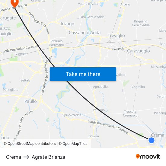 Crema to Agrate Brianza map