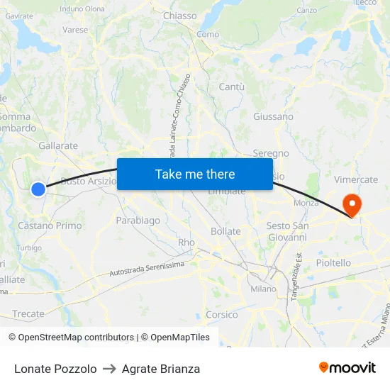 Lonate Pozzolo to Agrate Brianza map
