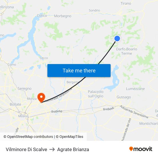 Vilminore Di Scalve to Agrate Brianza map