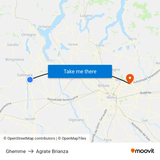 Ghemme to Agrate Brianza map