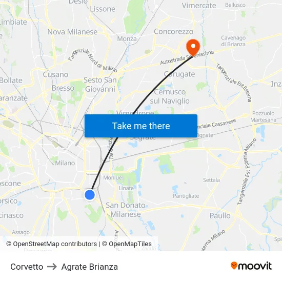 Corvetto to Agrate Brianza map