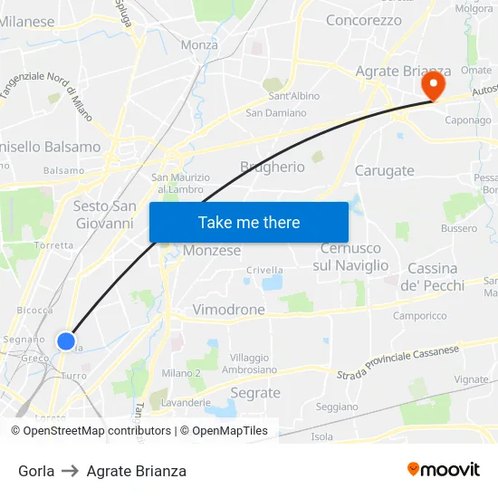 Gorla to Agrate Brianza map