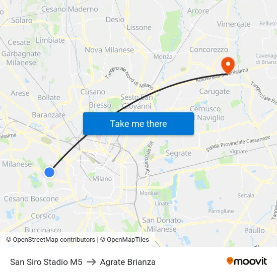 San Siro Stadium M5 to Agrate Brianza map