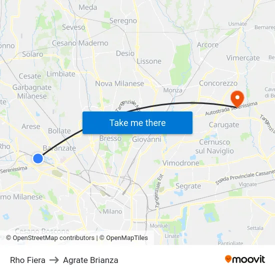 Rho Fiera to Agrate Brianza map
