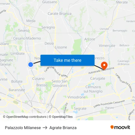 Palazzolo Milanese to Agrate Brianza map