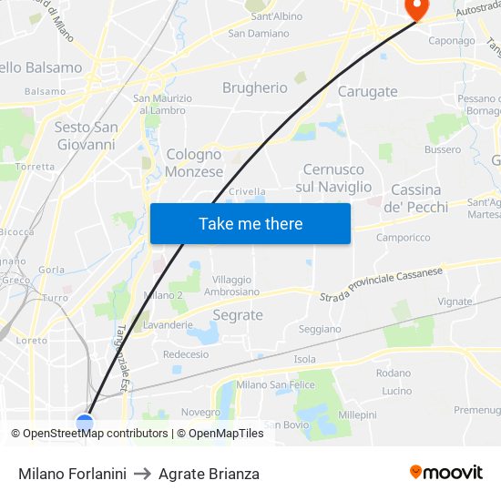 Milano Forlanini to Agrate Brianza map