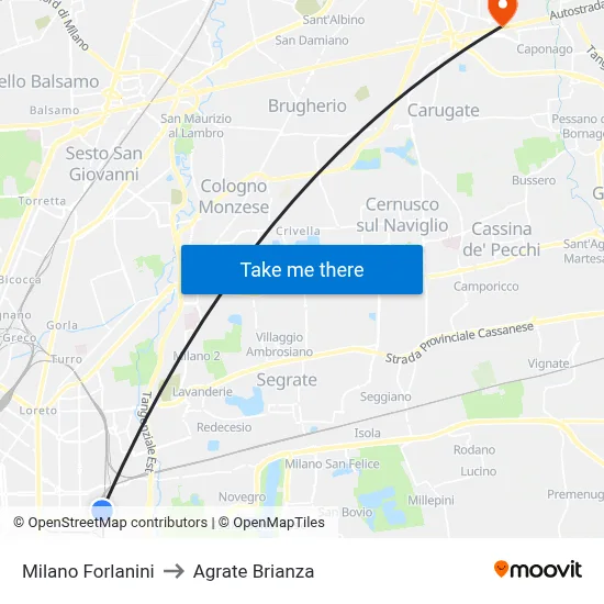 Milan Forlanini to Agrate Brianza map