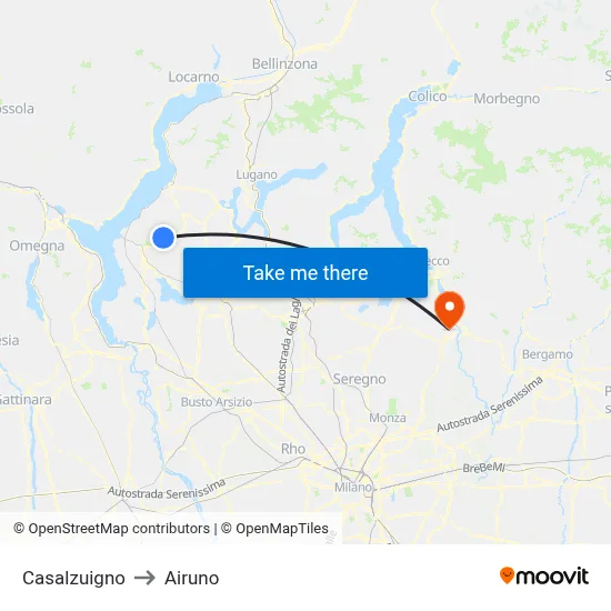 Casalzuigno to Airuno map