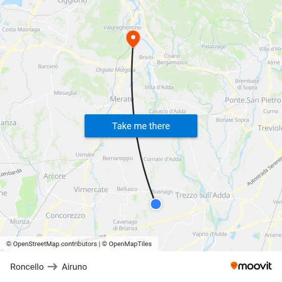 Roncello to Airuno map
