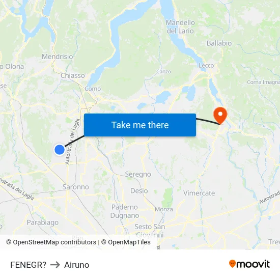 Fenegro to Airuno map