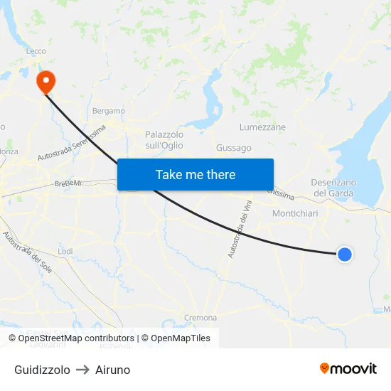 Guidizzolo to Airuno map