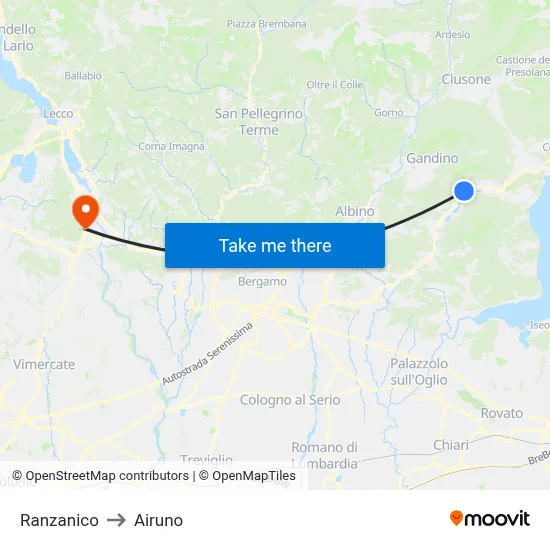 Ranzanico to Airuno map