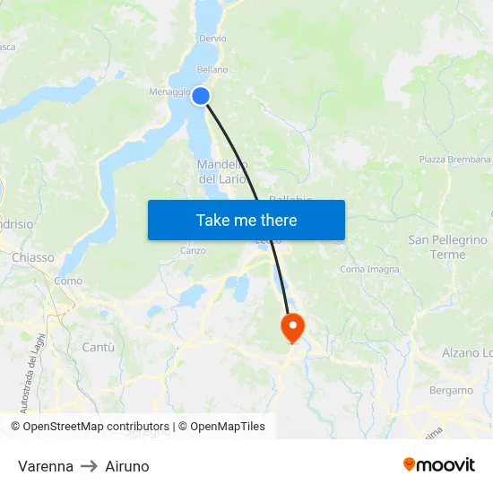 Varenna to Airuno map