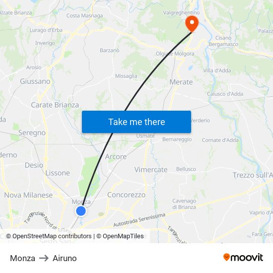 Monza to Airuno map