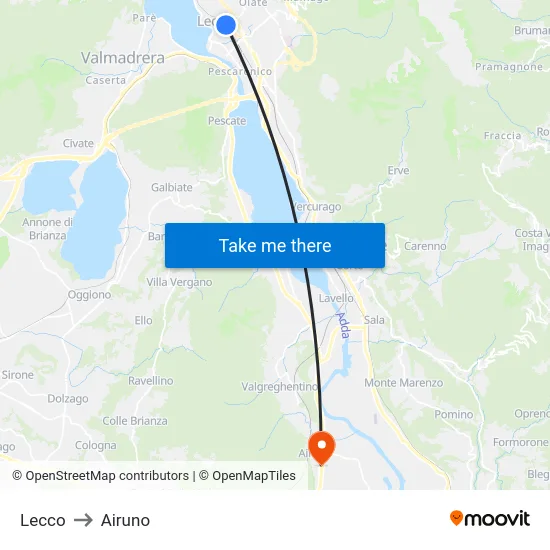 Lecco to Airuno map