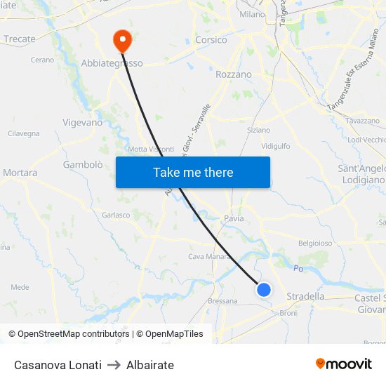 Casanova Lonati to Albairate map