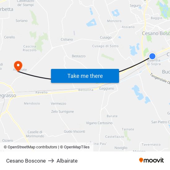 Cesano Boscone to Albairate map
