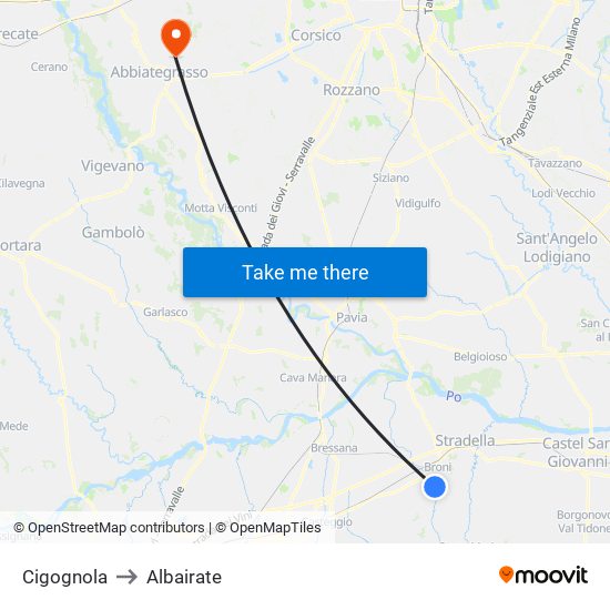 Cigognola to Albairate map