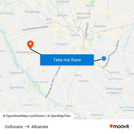 Colturano to Albairate map