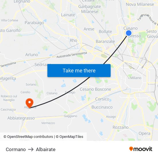 Cormano to Albairate map