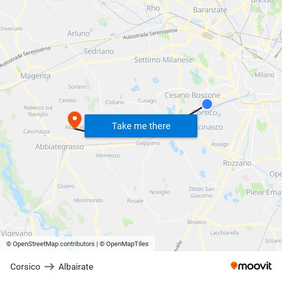 Corsico to Albairate map
