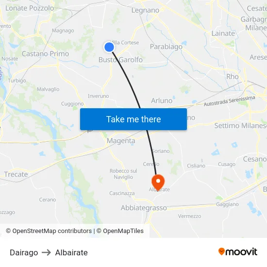 Dairago to Albairate map