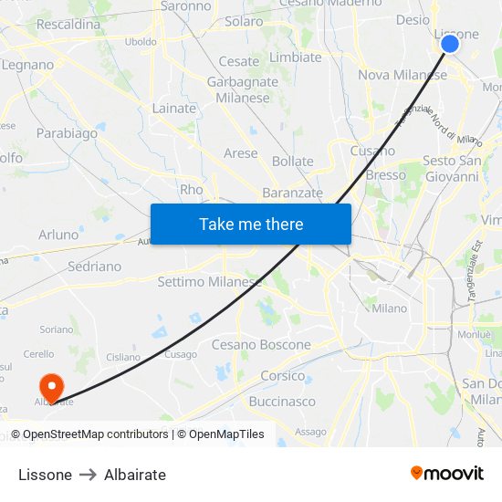 Lissone to Albairate map