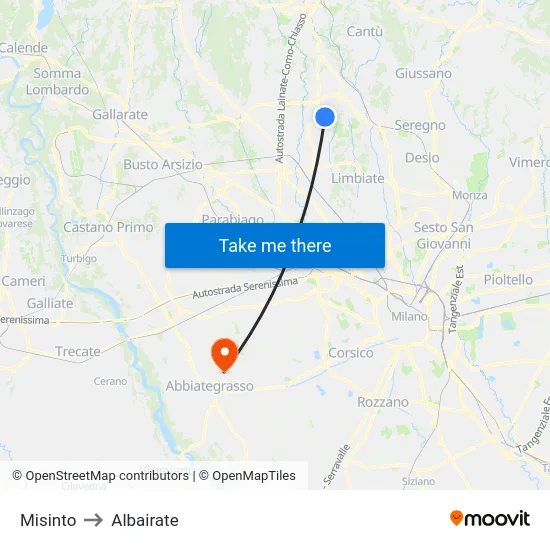 Misinto to Albairate map