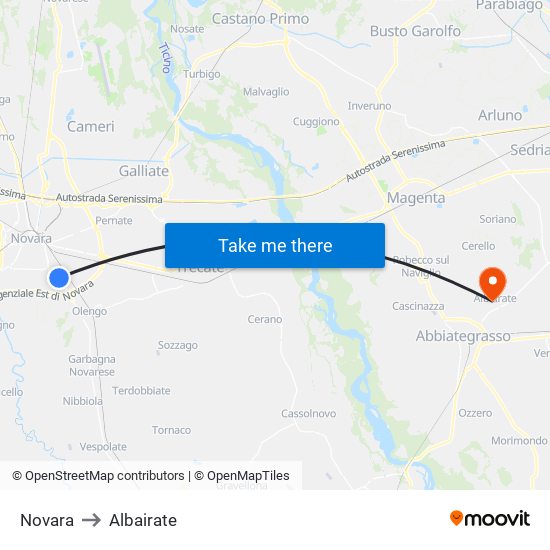 Novara to Albairate map