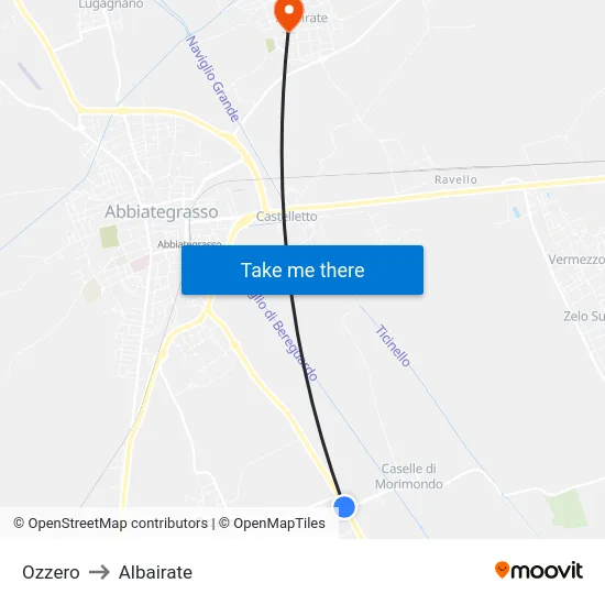 Ozzero to Albairate map