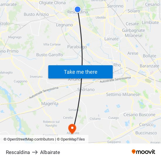 Rescaldina to Albairate map