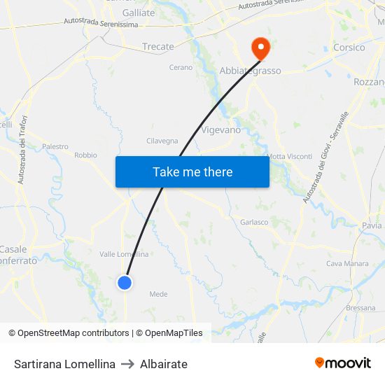 Sartirana Lomellina to Albairate map