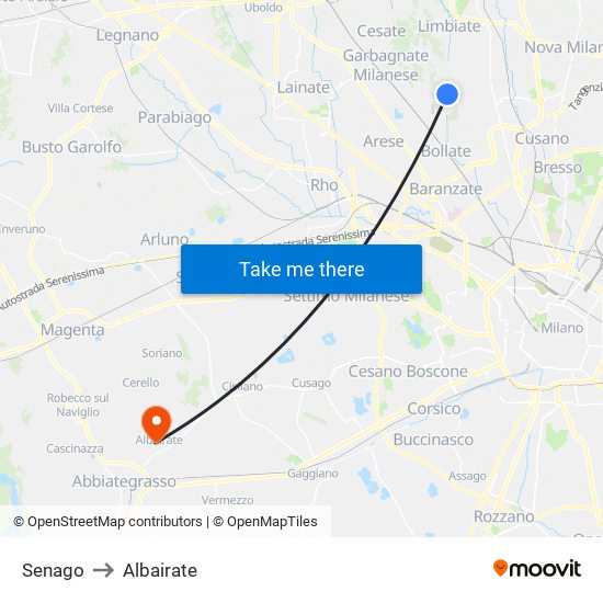 Senago to Albairate map