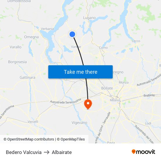 Bedero Valcuvia to Albairate map