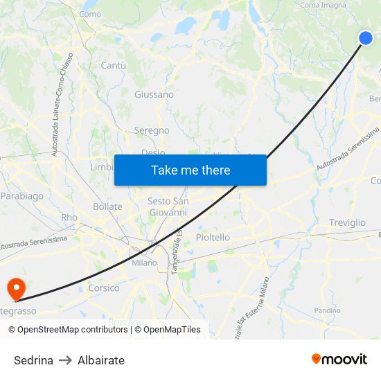 Sedrina to Albairate map