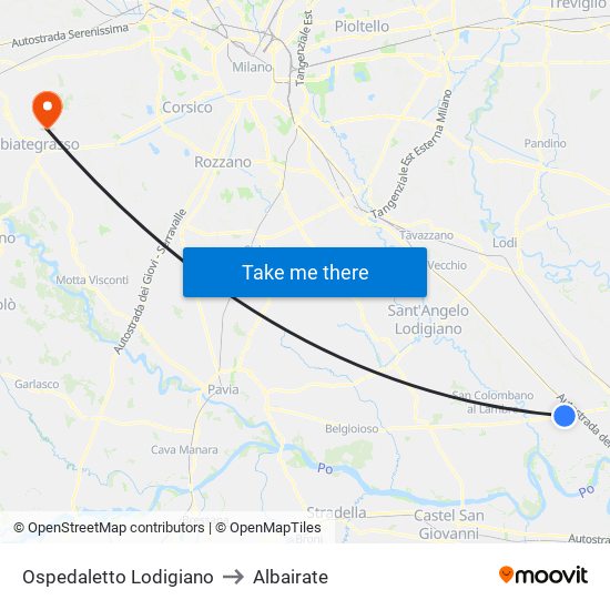 Ospedaletto Lodigiano to Albairate map