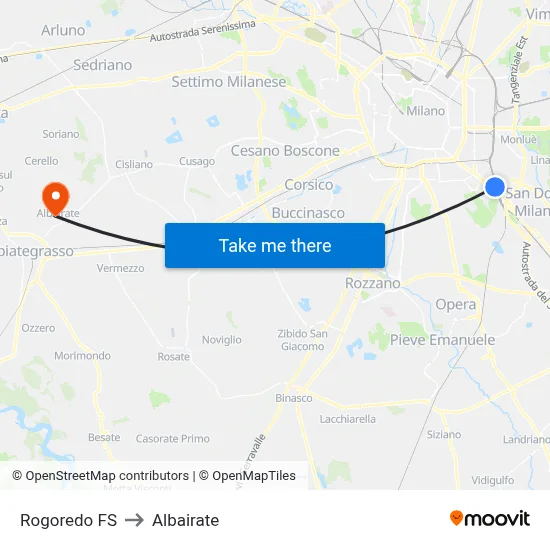 Rogoredo Station to Albairate map