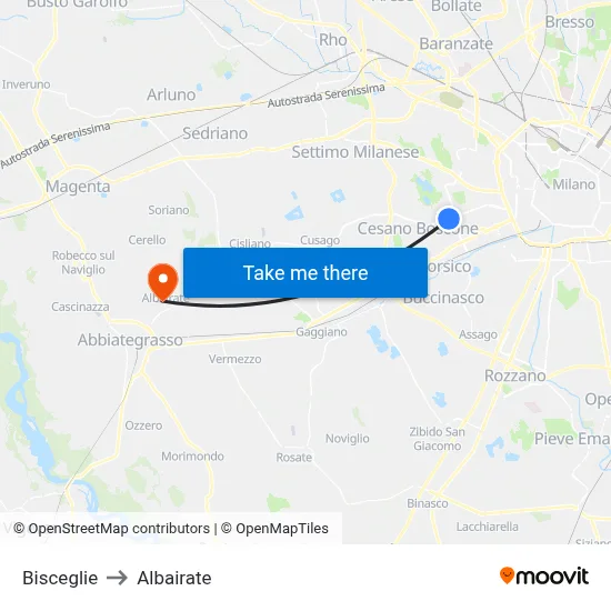 Bisceglie to Albairate map