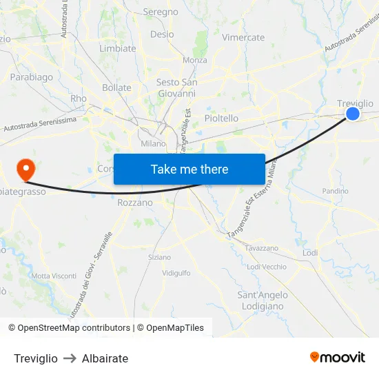 Treviglio to Albairate map