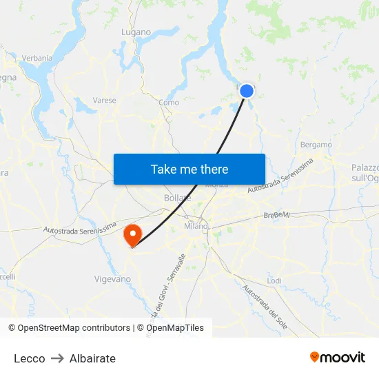 Lecco to Albairate map