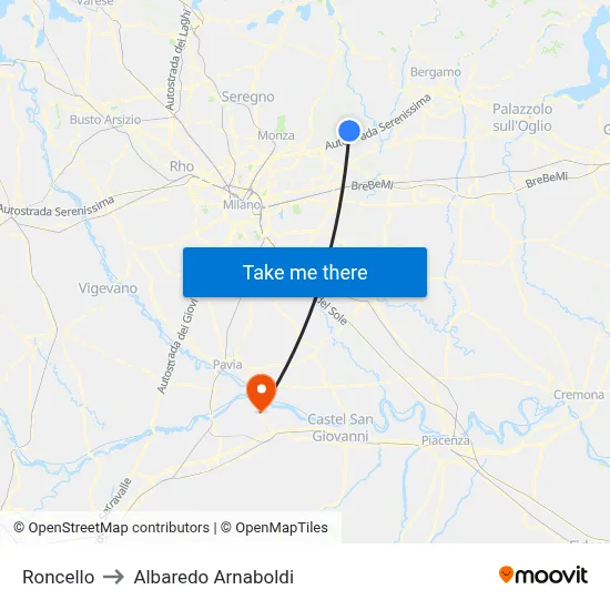 Roncello to Albaredo Arnaboldi map