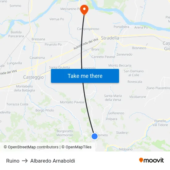 Ruino to Albaredo Arnaboldi map