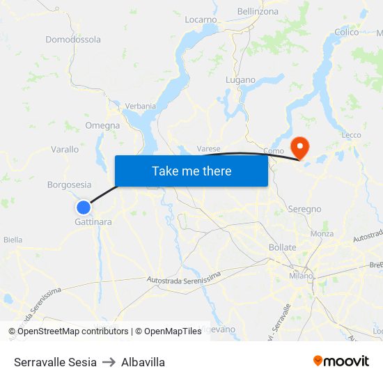 Serravalle Sesia to Albavilla map
