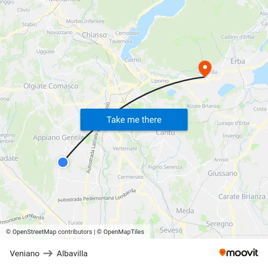 Veniano to Albavilla map