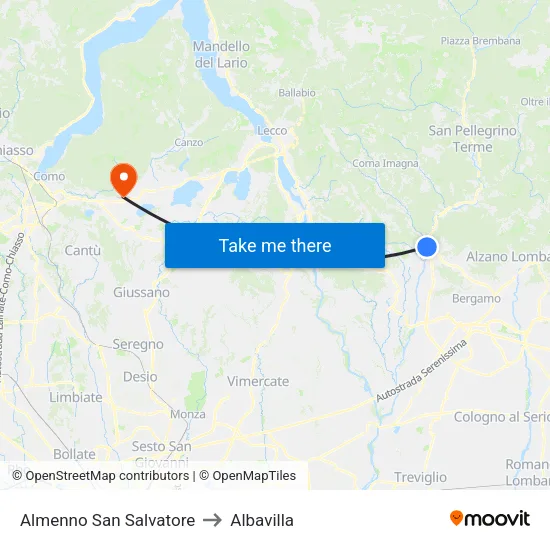 Almenno San Salvatore to Albavilla map