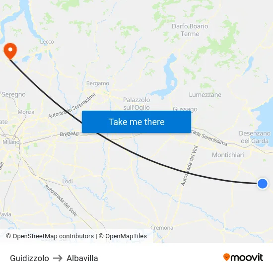 Guidizzolo to Albavilla map