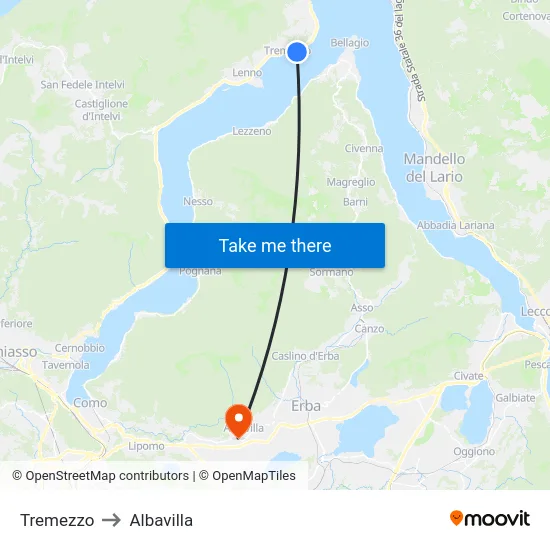 Tremezzo to Albavilla map
